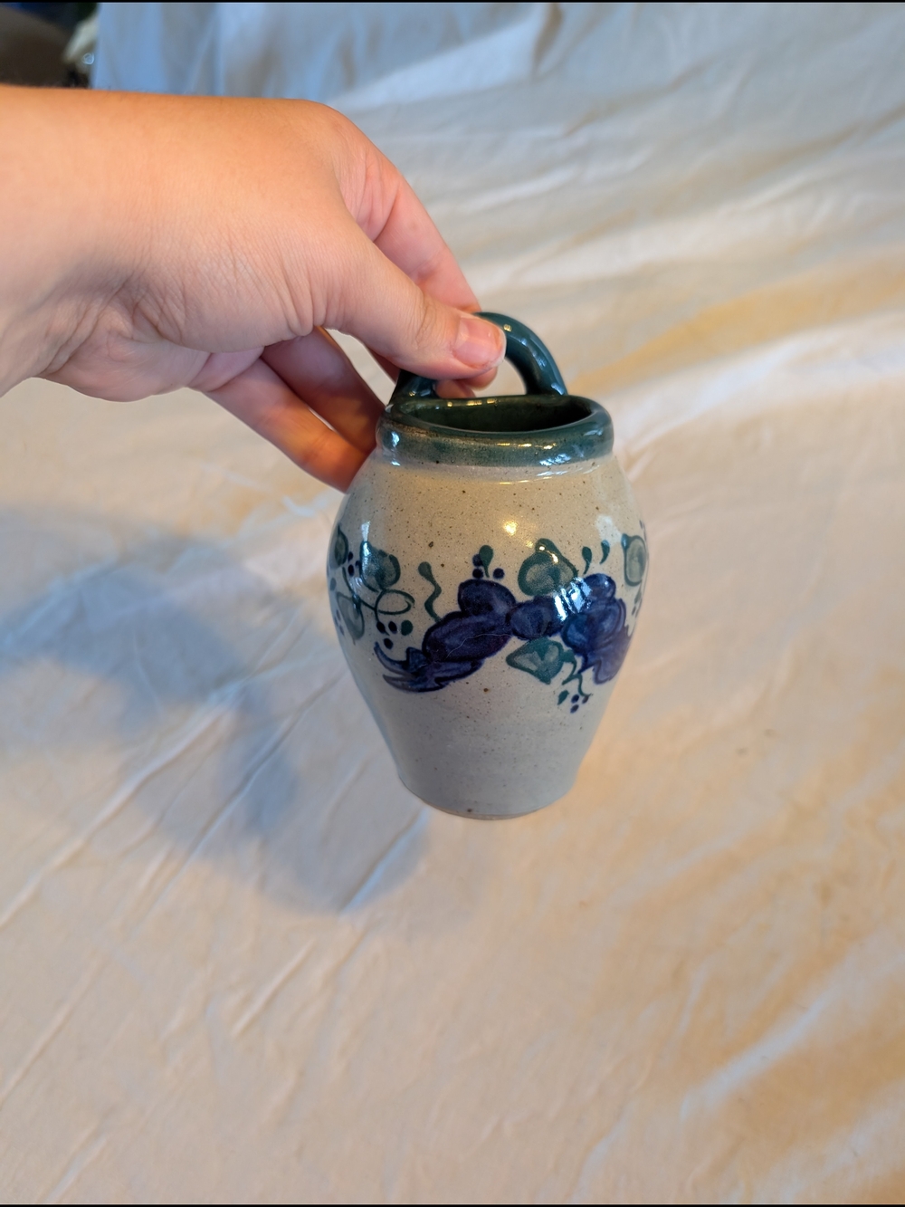 2/40$ Hand-Painted Great Bay Pottery Ceramic Wall Pocket with Blue Floral Motif